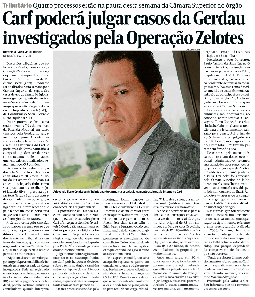 Carf é tema de comentário de Tiago Conde no Valor Econômico