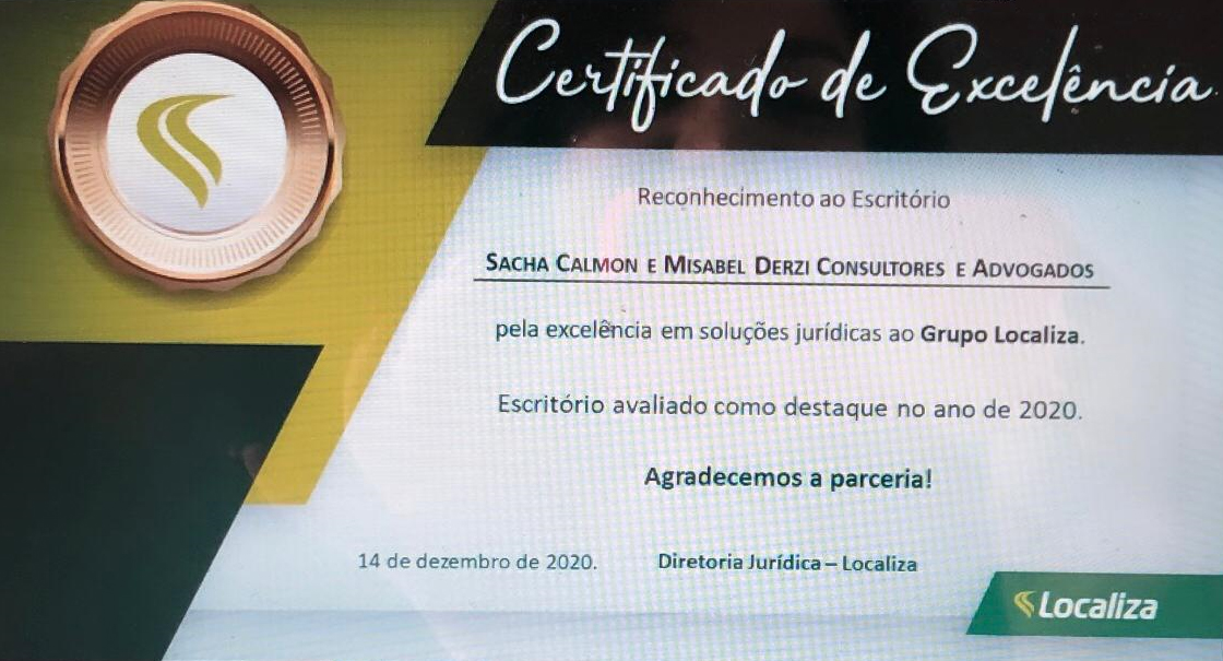 Escritório recebe Certificado de Excelência do Grupo Localiza