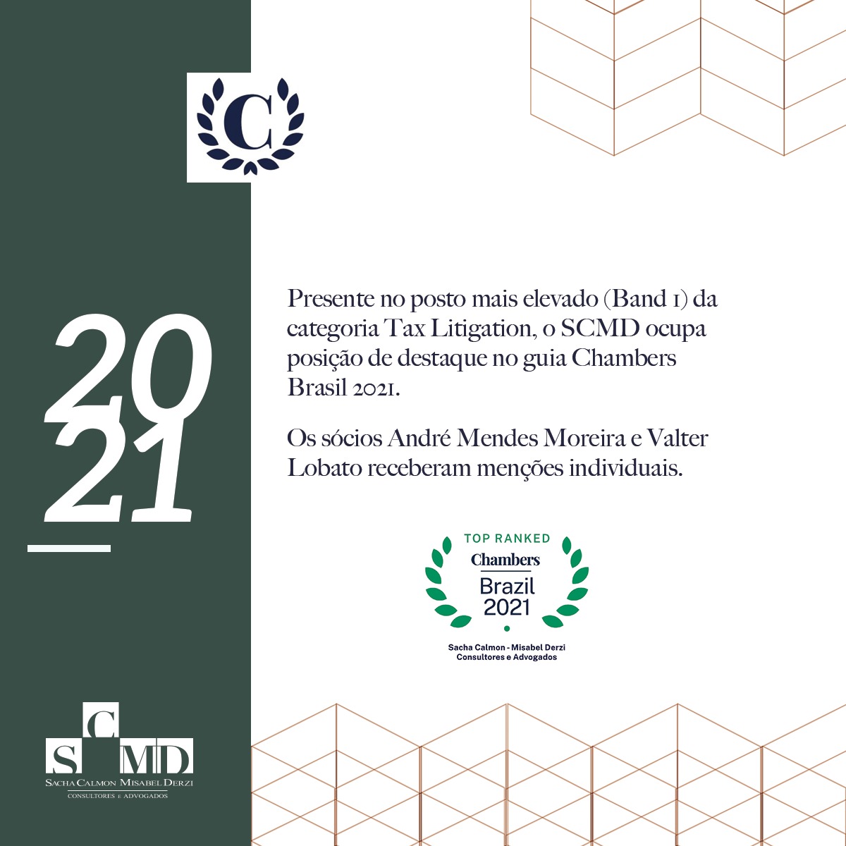 SCMD recebe graduação máxima em Tax Litigation, na Chambers Brasil 2021